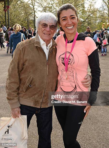 Bernie Ecclestone and Fabiana Flosi attend the Lady Garden 5K Fun Run in aid of Silent No More Gynaecological Cancer Fund in Battersea Park on April...