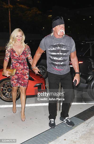 Hulk Hogan and wife Jennifer McDaniel arrive at Komodo restaurant to celebrate nightclub owner David Grutman's wedding>> on April 22, 2016 in Miami,...