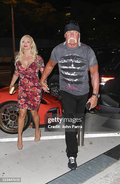 Hulk Hogan and wife Jennifer McDaniel arrive at Komodo restaurant to celebrate nightclub owner David Grutman's wedding>> on April 22, 2016 in Miami,...