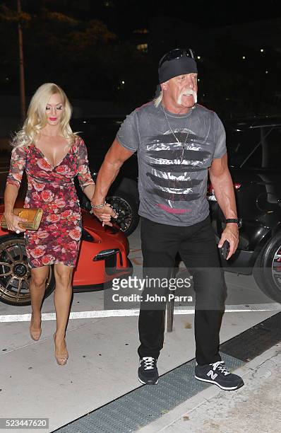 Hulk Hogan and wife Jennifer McDaniel arrive at Komodo restaurant to celebrate nightclub owner David Grutman's wedding>> on April 22, 2016 in Miami,...