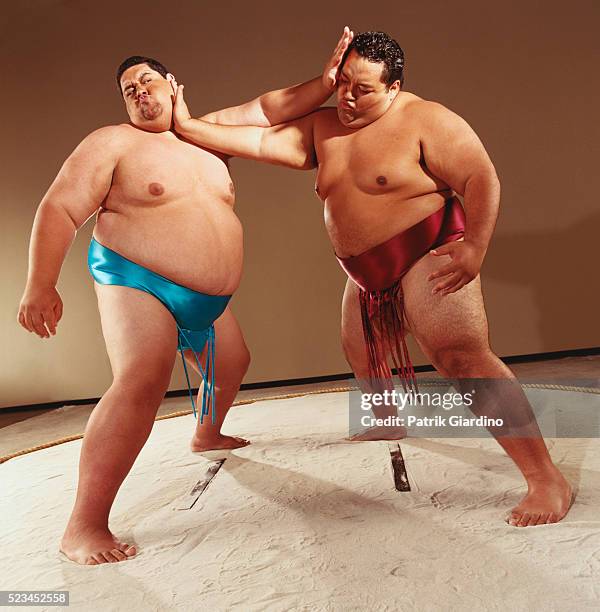 sumo wrestlers fighting - sumo fotografías e imágenes de stock