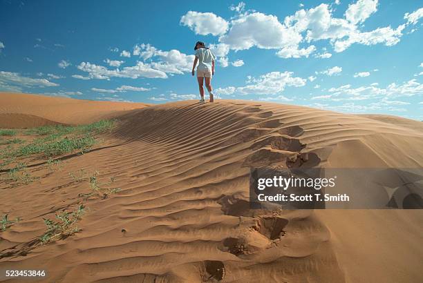 hiker in san rafael desert - san rafael desert stock pictures, royalty-free photos & images