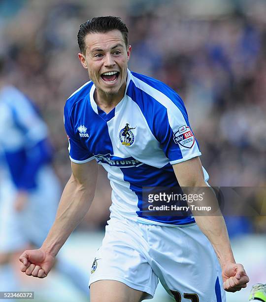 Billy Bodin of Bristol Rovers celebrates after scoring his sides first goal during the Sky Bet League Two match between Bristol Rovers and Exeter...