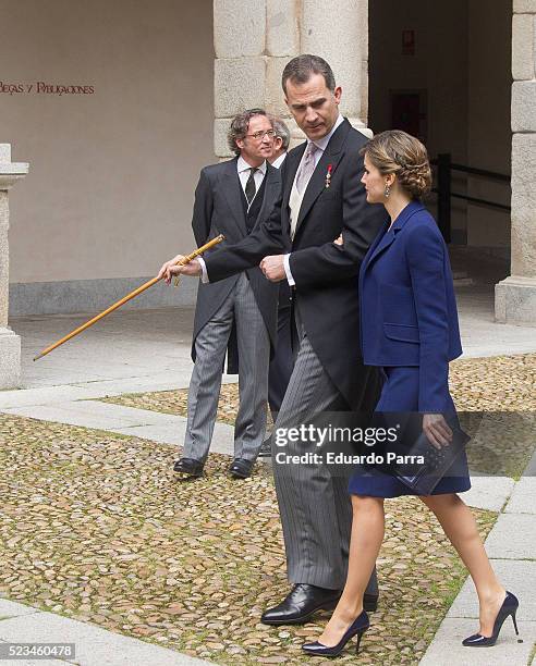 Queen Letizia of Spain and King Felipe VI of Spain pose for photographers at the University of Alcala de Henares for the Cervantes Prize award...