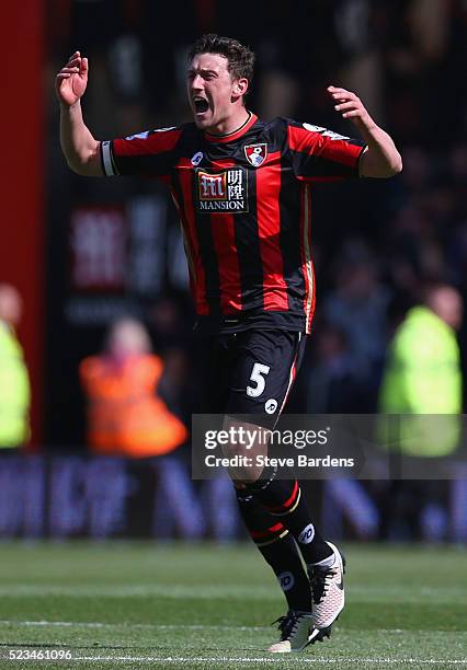 Tommy Elphick of Bournemouth celebrates after scoring his sides first goal during the Barclays Premier League match between A.F.C. Bournemouth and...