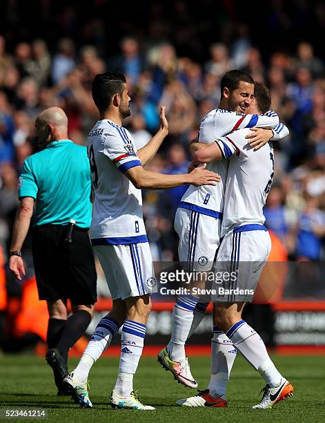 Eden Hazard of Chelsea celebrates with Branislav Ivanovic of Chelsea after scoring his sides second goal during the Barclays Premier League match...