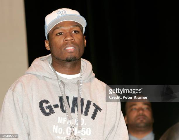 Rapper 50 Cent makes an appearance at the Schomburg Center For Research in Black Culture to announce himself and The Game Rappers will put their...