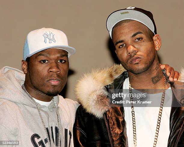 Rappers 50 Cent and The Game make an appearance at the Schomburg Center For Research in Black Culture to announce they will put their differences...