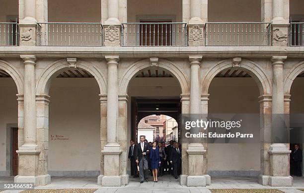 Queen Letizia of Spain and King Felipe VI of Spain pose for photographers at the University of Alcala de Henares for the Cervantes Prize award...