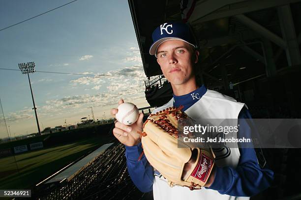 Zack Greinke of the Kansas City Royals poses for a portrait during Spring Training Photo Day at Surprise Stadium on February 26, 2005 in Surprise,...