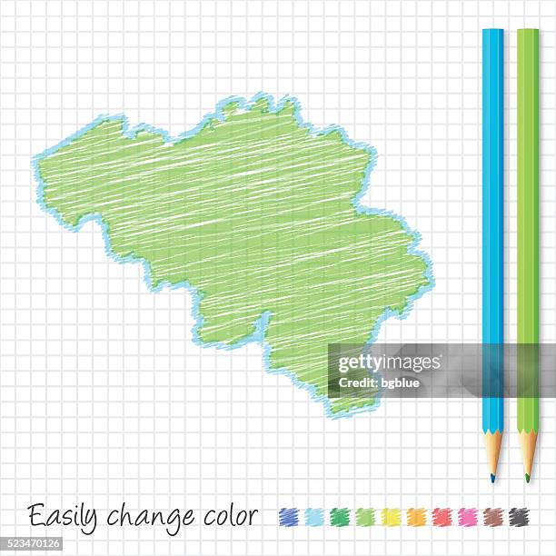 belgium map sketch with color pencils, on grid paper - brussels stock illustrations