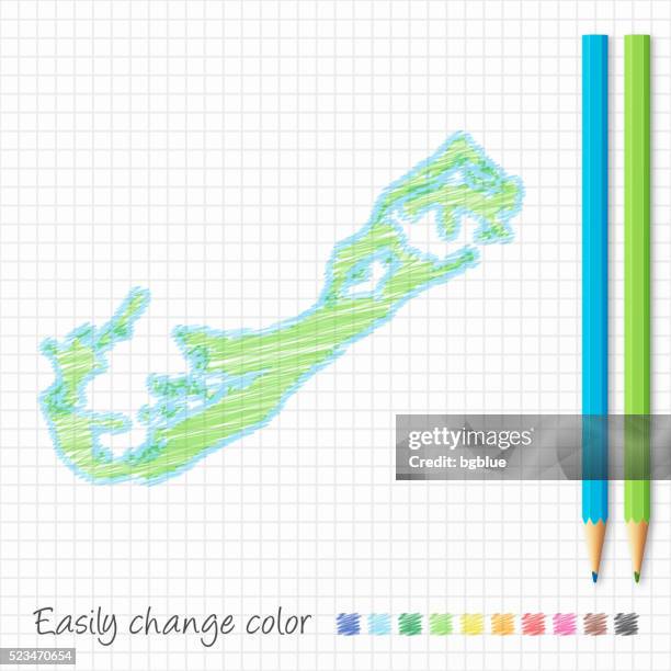 bermuda map sketch with color pencils, on grid paper - bermuda map stock illustrations