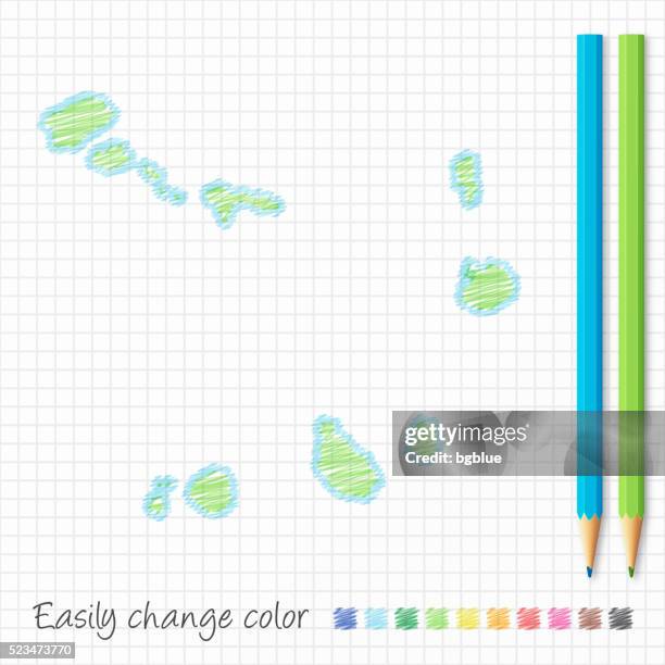 stockillustraties, clipart, cartoons en iconen met cape verde map sketch with color pencils, on grid paper - praia