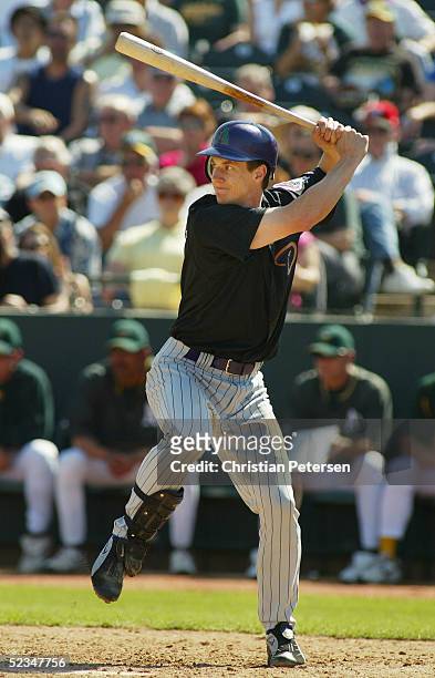Craig Counsell of the Arizona Diamondbacks bats against the Oakland Athletics during the MLB spring training game on March 7, 2005 at Phoenix...