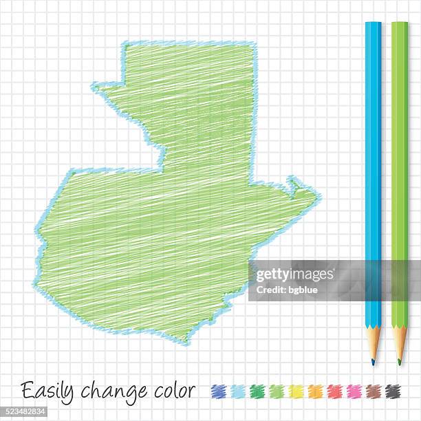 guatemala map sketch with color pencils, on grid paper - graph paper stock illustrations stock illustrations