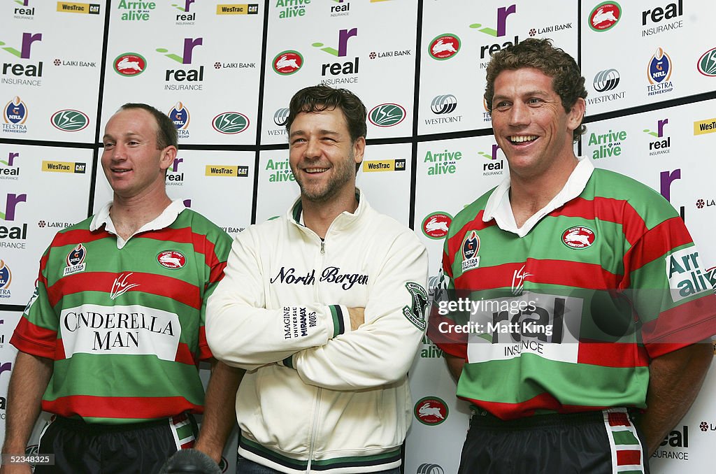 Russell Crowe Attends Rabbitohs Press Conference