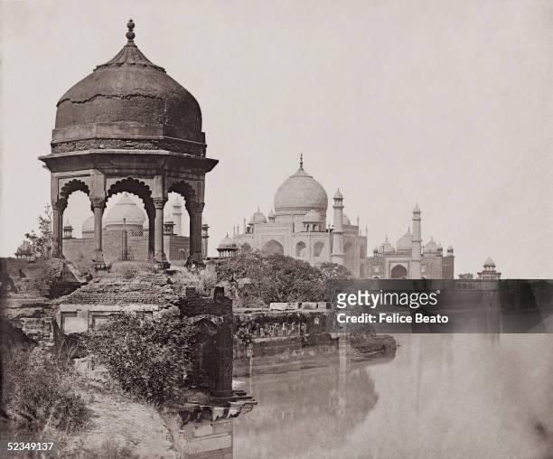 The Taj Mahal in Agra, seen from the Jumna, 1859. Vintage albumen print.