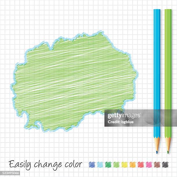 macedonia map sketch with color pencils, on grid paper - macedonia country stock illustrations