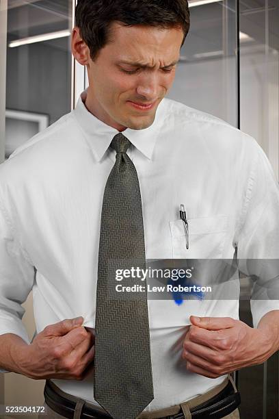frustrated businessman with pen leak on shirt - shirt pocket stock pictures, royalty-free photos & images
