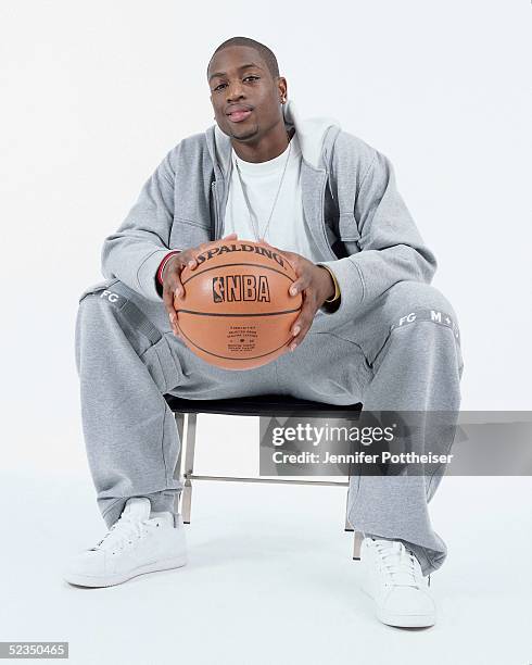 Dwyane Wade poses for a photo during the 2005 NBA All-Star Media Availability portrait session on February 18, 2005 at The Westin Hotel in Dever,...