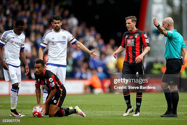 Roger East makes a decision during the Barclays Premier League match between A.F.C. Bournemouth and Chelsea at the Vitality Stadium on April 23, 2016...