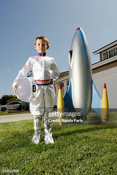 boy with rocket ship - kids determination stock pictures, royalty-free photos & images