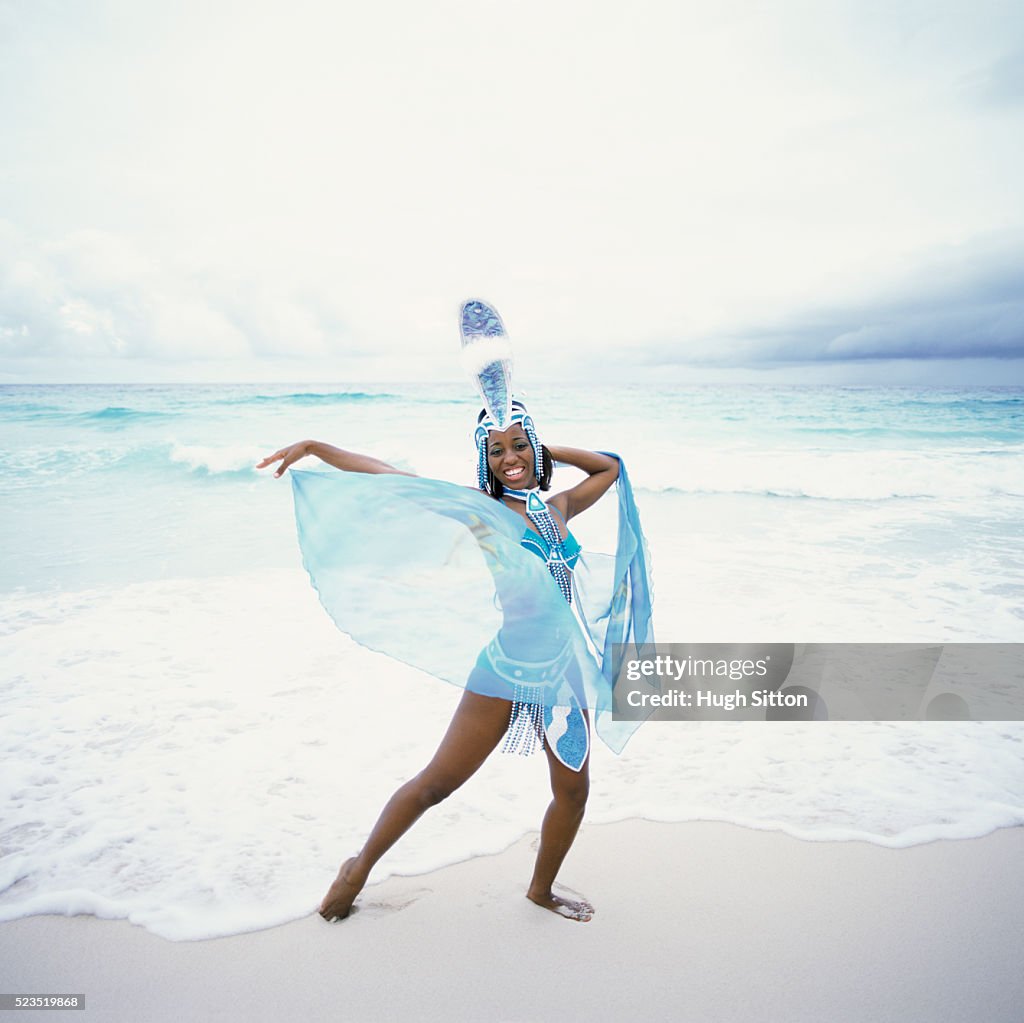 Girl in Elaborate Costume at the Beach