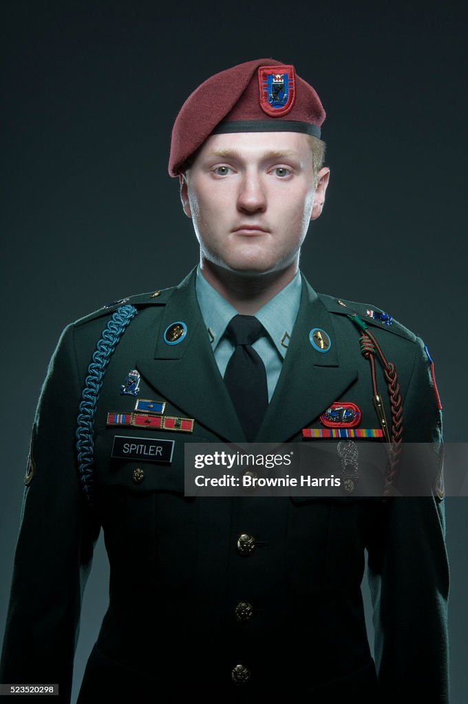 Studio portrait of United States Airborne soldier