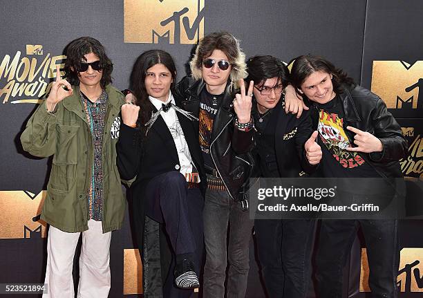 The Wolfpack' Angulo brothers arrive at the 2016 MTV Movie Awards at Warner Bros. Studios on April 9, 2016 in Burbank, California.