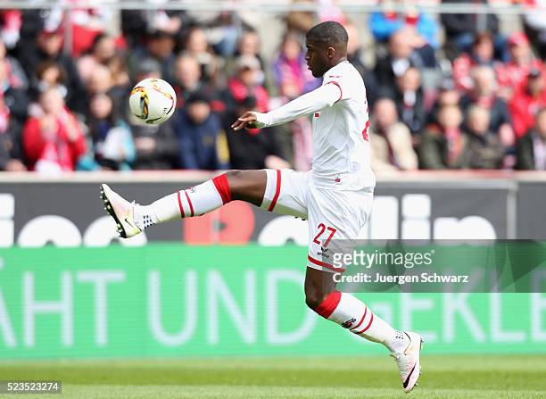 Anthony Modeste of Cologne controls the ball during the Bundesliga match between 1. FC Koeln and SV Darmstadt 98 at RheinEnergieStadion on April 23,...