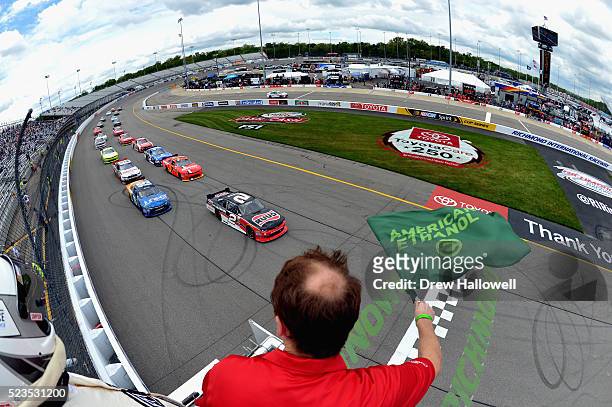 Austin Dillon, driver of the Ruud Chevrolet, leads the field to the green flag to start the NASCAR XFINITY Series ToyotaCare 250 Heat at Richmond...