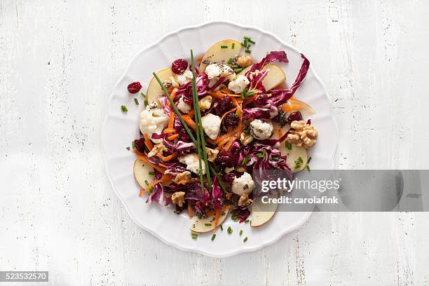 red cabbage salat with cranberries and chia seeds - schnittlauch stock pictures, royalty-free photos & images