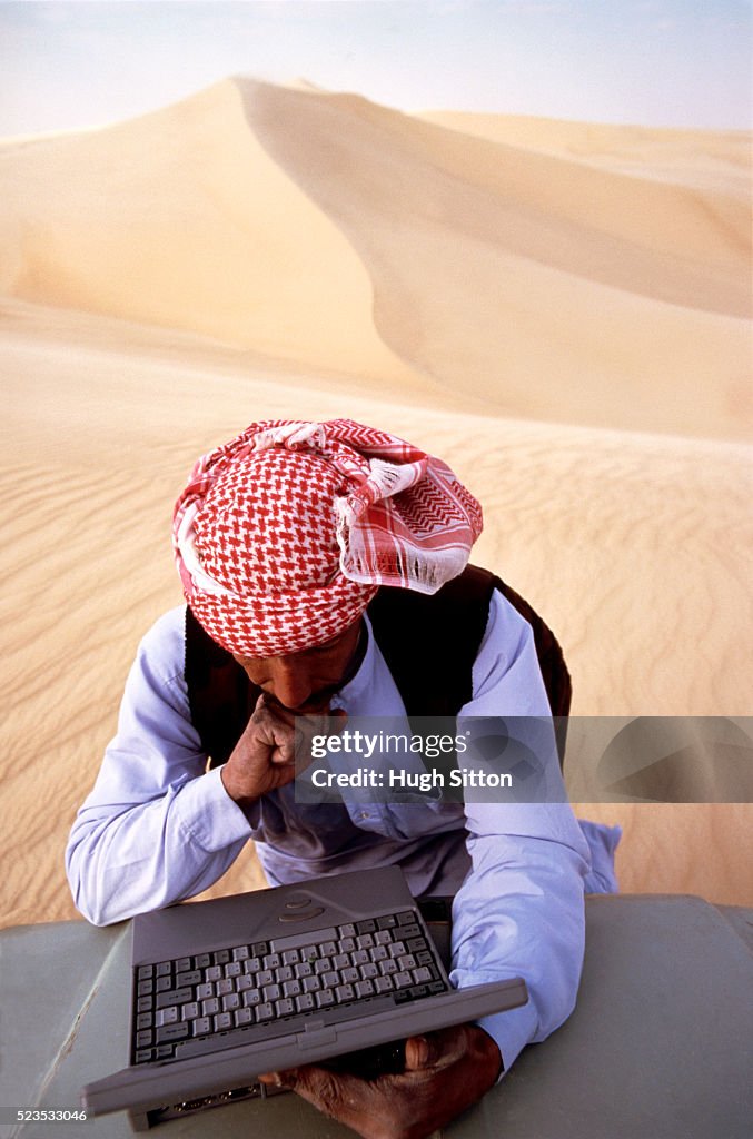 Man in Desert with a Laptop