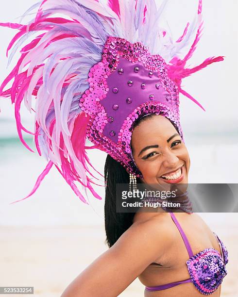 samba dancer at beach - hugh sitton stock pictures, royalty-free photos & images