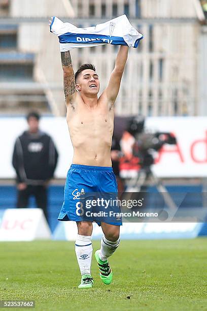 Jaime Carreño of U Catolica celebrates after scoring the second goal of his team against U de Chile during a match between U Catolica and U de Chile...