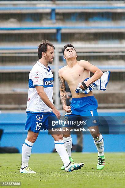 Jaime Carreño of U Catolica celebrates after scoring the second goal of his team against U de Chile during a match between U Catolica and U de Chile...