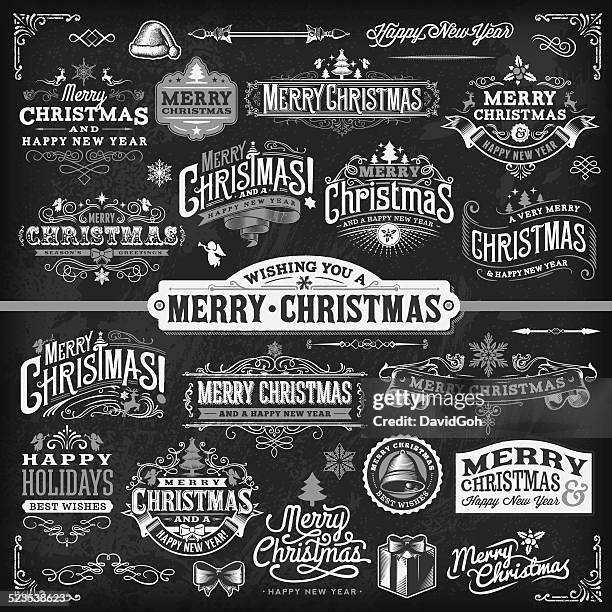 christmas label set - chalkboard - christmas font stock illustrations