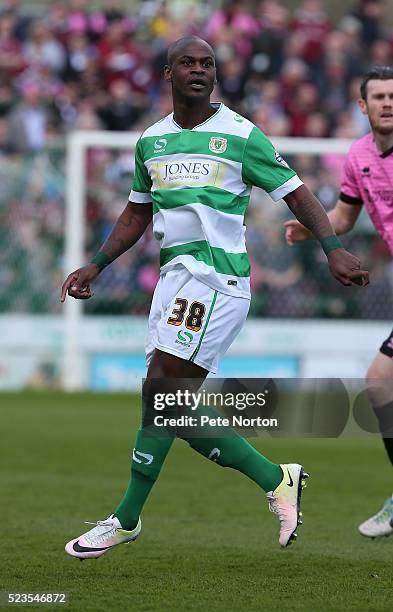 Leroy Lita of Yeovil Town in action during the Sky Bet League Two match between Yeovil Town and Northampton Town at Huish Park on April 23, 2016 in...