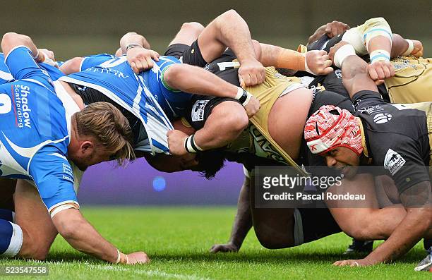 Akapusi Qera from Montpellier in action during the game between Montpellier Herault Rugby v Newport Gwent Dragons at Altrad Stadium on April 23, 2016...