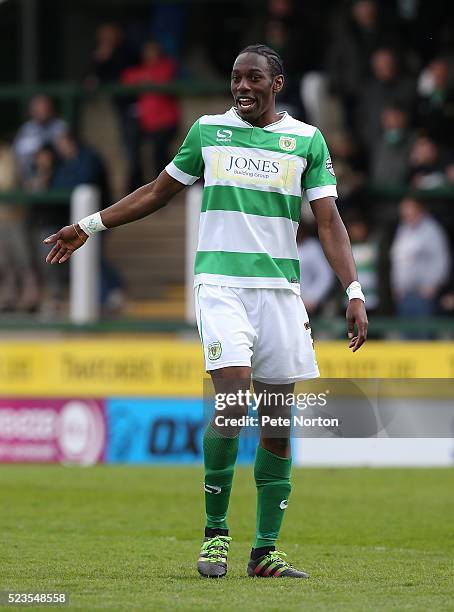 Nathan Smith of Yeovil Town in action during the Sky Bet League Two match between Yeovil Town and Northampton Town at Huish Park on April 23, 2016 in...