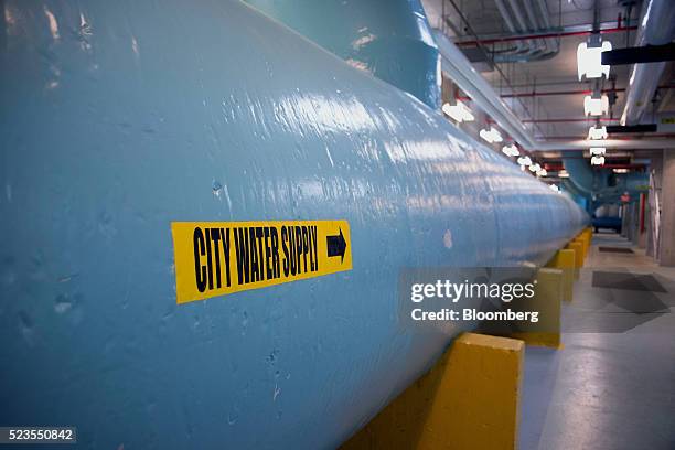 The city water pipe sits at the Enwave Energy Corp. Pumping station in Toronto, Ontartio, Canada, on Friday, April 8, 2016. Enwave Energy Corp....