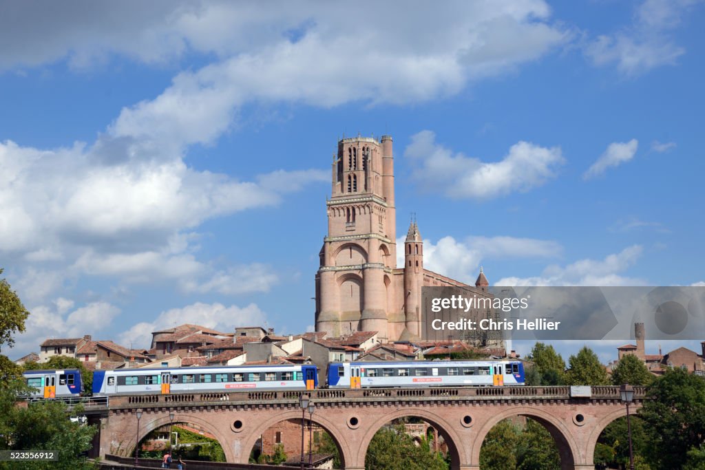 Saint Cecile Cathedral & Train on Viaduct Albi France