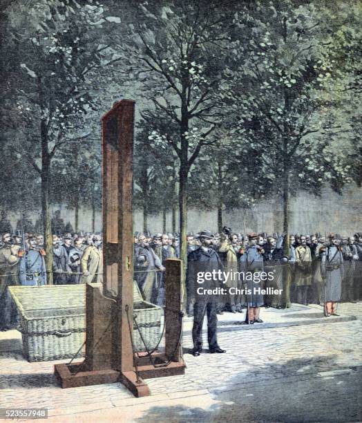 guillotine execution of murderers voré and berland france 1891 - guillotine stock pictures, royalty-free photos & images