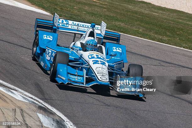 Simon Pagenaud, of France, drives the Chevrolet IndyCar on the track during practice for the Honda Indy Grand Prix of Alabama at Barber Motorsports...