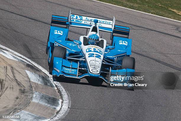 Simon Pagenaud, of France, drives the Chevrolet IndyCar on the track during practice for the Honda Indy Grand Prix of Alabama at Barber Motorsports...