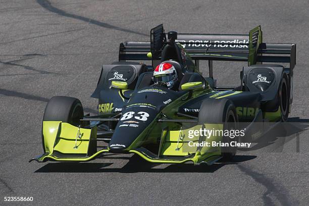 Charlie Kimball drives the Chevrolet IndyCar on the track during practice for the Honda Indy Grand Prix of Alabama at Barber Motorsports Park on...