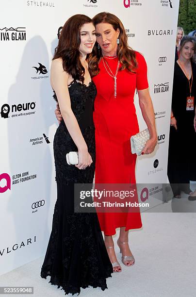 Ella Giselle and Caitlyn Jenner attend the 24th annual Elton John AIDS Foundation's Oscar Party on February 28, 2016 in West Hollywood, California.