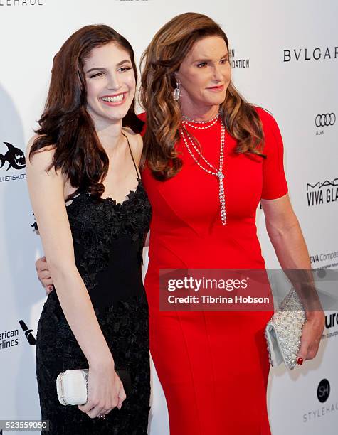 Ella Giselle and Caitlyn Jenner attend the 24th annual Elton John AIDS Foundation's Oscar Party on February 28, 2016 in West Hollywood, California.