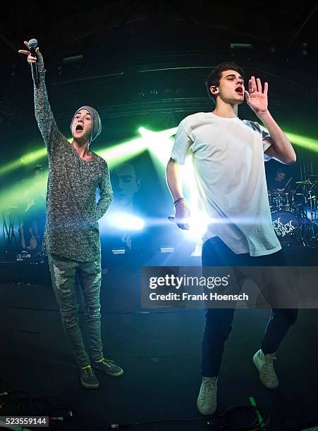 Singer Jack Johnson and Jack Gilinsky of Jack & Jack perform live during a concert at the Postbahnhof on April 23, 2016 in Berlin, Germany.