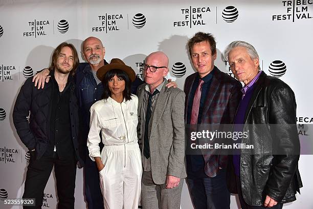Kevin Ford, Eric Schlosser, Smriti Keshari, Stanley Donwood, Kingdom of Ludd, and Michael Douglas attend the Tribeca Talks: What We Talk About When...